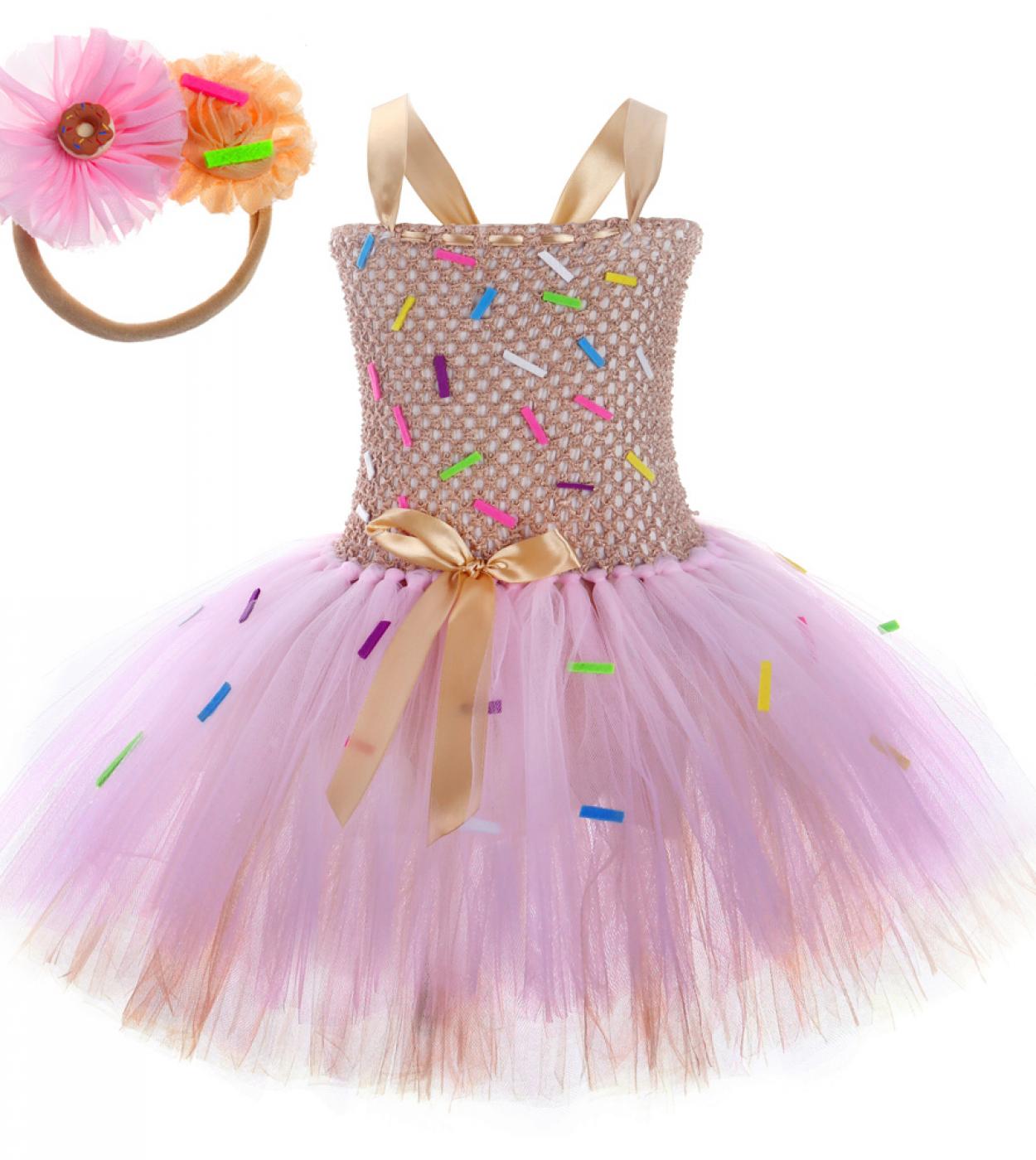 Baby Girls Candy Donuts Tutu Dress For Kids Doughnut Birthday Party Costumes Toddler Girl Photoshoot Tulle Outfit New Ye