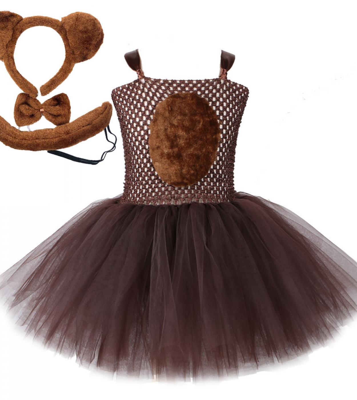 Brown Bear Tutu Dress Outfit For Girls Kids Animal Halloween Cosplay Costumes Children Christmas Birthday Dresses With H