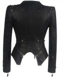 Women Black Pu Leather Cropped Jacket,long Sleeve Slim Rivets Jackets Faux Leather Punk Rock 6xl Clothes Rivet Zipper Ja