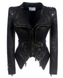 Women Black Pu Leather Cropped Jacket,long Sleeve Slim Rivets Jackets Faux Leather Punk Rock 6xl Clothes Rivet Zipper Ja