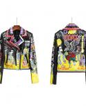 Spring Skull Pattern Graffiti Short Leather Jackets For Punk Women Rivet Slim Streetwear Motorcycle Jackets Coat  Jacket