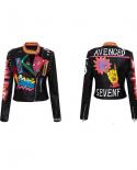 Spring Skull Pattern Graffiti Short Leather Jackets For Punk Women Rivet Slim Streetwear Motorcycle Jackets Coat  Jacket