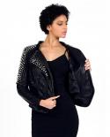 Womens Fashion Studded Perfectly Shaping Faux Leather Biker Jacket,plus Size 6xl Black Punk Rivet Shoulder Jackets For 