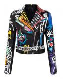 Spring Punk Rock Pu Leather Jacket Women Graffiti Studded Rivet Fashion Streetwear Short Motorcycle Jackets And Coat  Ja
