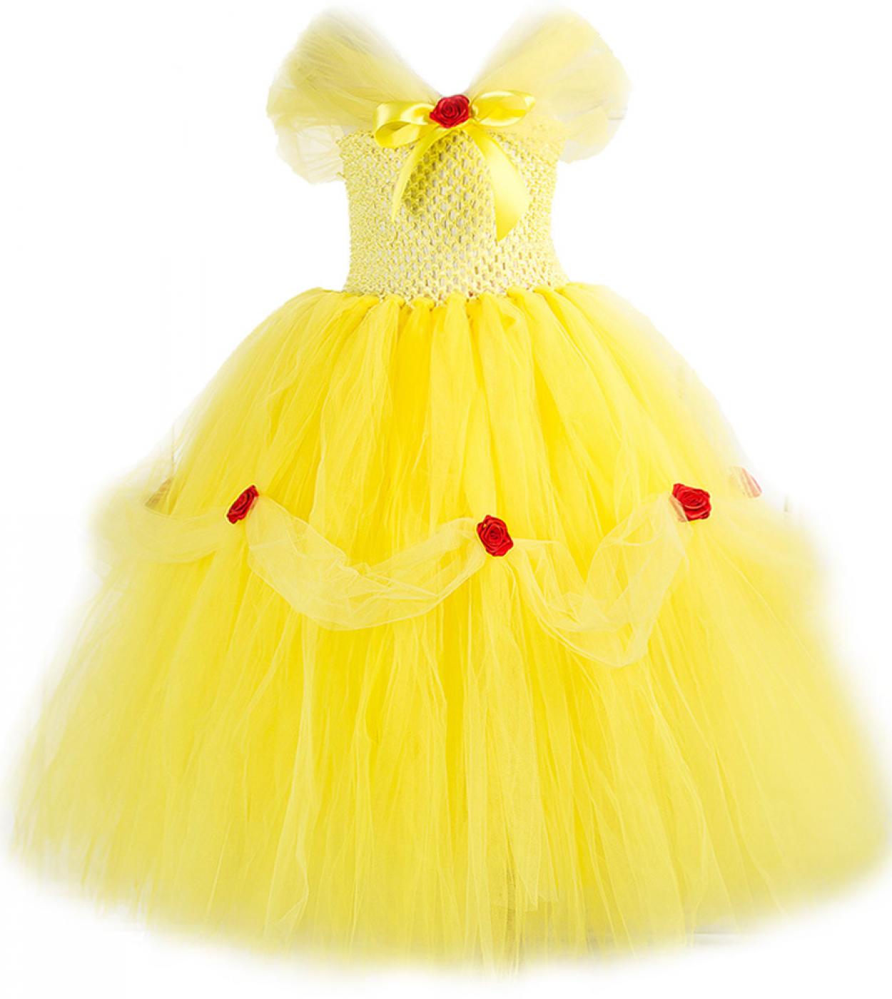 Beauty Belle Princess Costume للفتيات فساتين فاخرة ذات أرضية طويلة لأعياد الميلاد والهالوين أزياء للأطفال من التول Yell