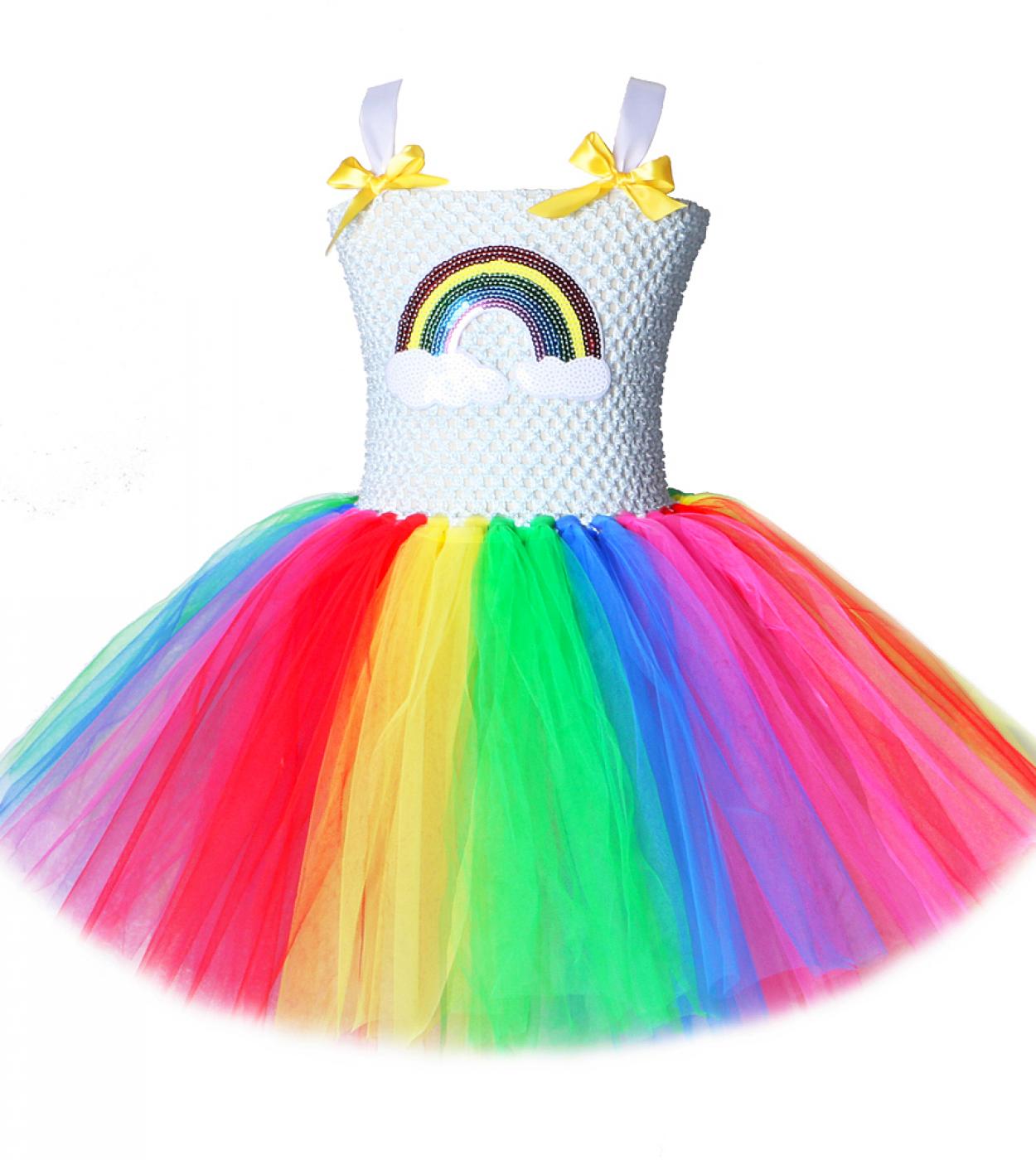 Rainbow Tutu Dress Girl Kids Princess Vestidos para niñas pequeñas Vestido de Navidad para 1 12 años Cumpleaños Halloween Cos