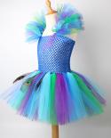 Princess Girl Peacock Tutu Dress For Kids Performance Halloween Costumes Girls Pageant Fancy Dresses Dance Birthday Part