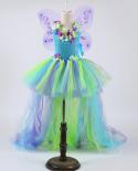 Flower Girl Fairy Dresses For Kids Wedding Party Costume Girls High Low Tutu Dress With Wings Trail Princess Fancy Ball 
