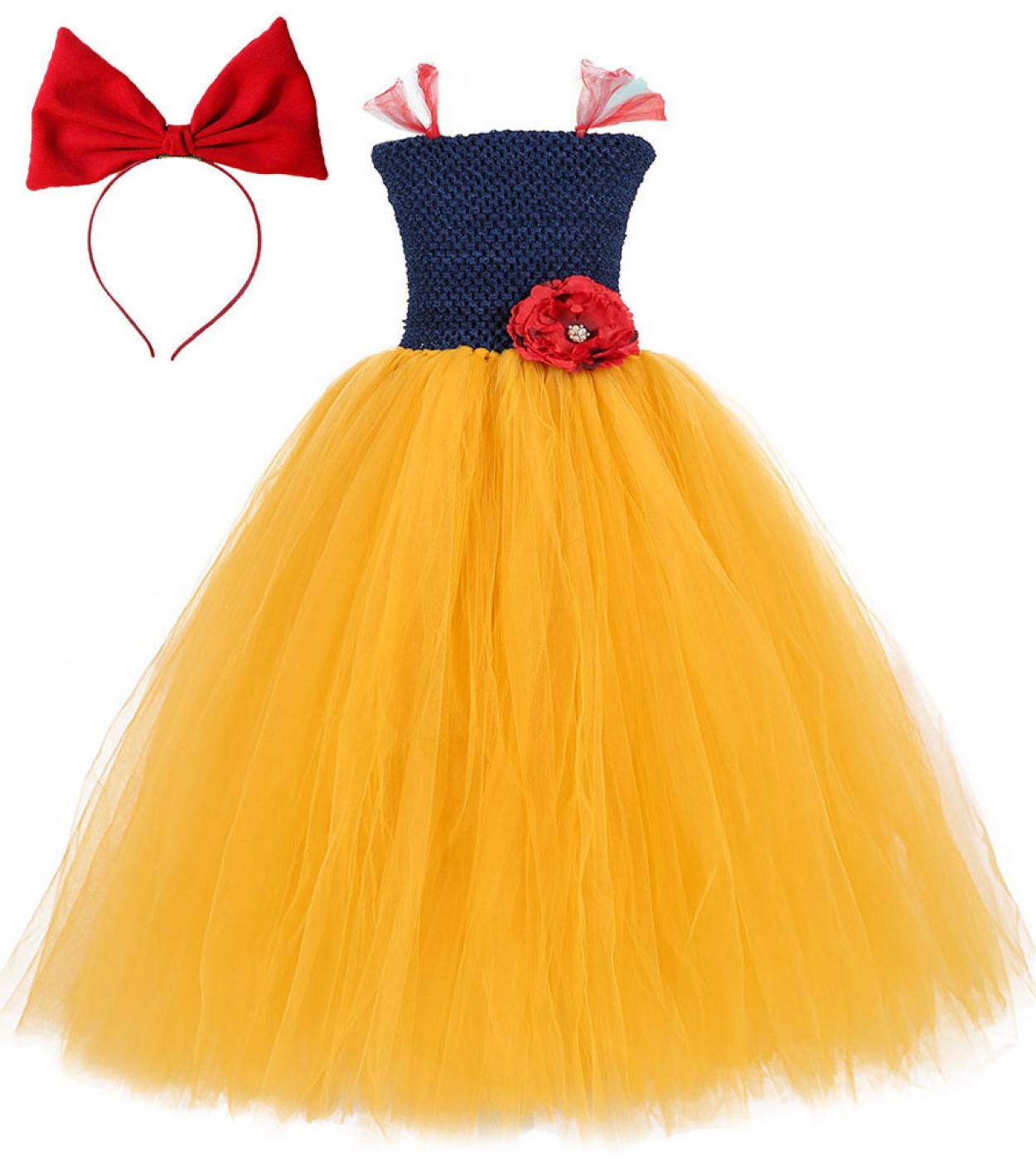 Snow White Princess Long Dress Girls Princess Snowwhite Cosplay Costumes For Kids Halloween New Year Dresses With Bow He