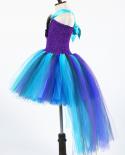 Vestido tutú de pavo real azul púrpura para niñas vestidos de desfile de princesa con disfraz de Halloween de cola larga para cu