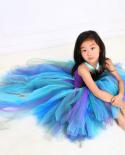 Purple Blue Peacock Tutu Dress For Girls Princess Pageant Dresses With Long Trailing Halloween Costume For Kids Birthday