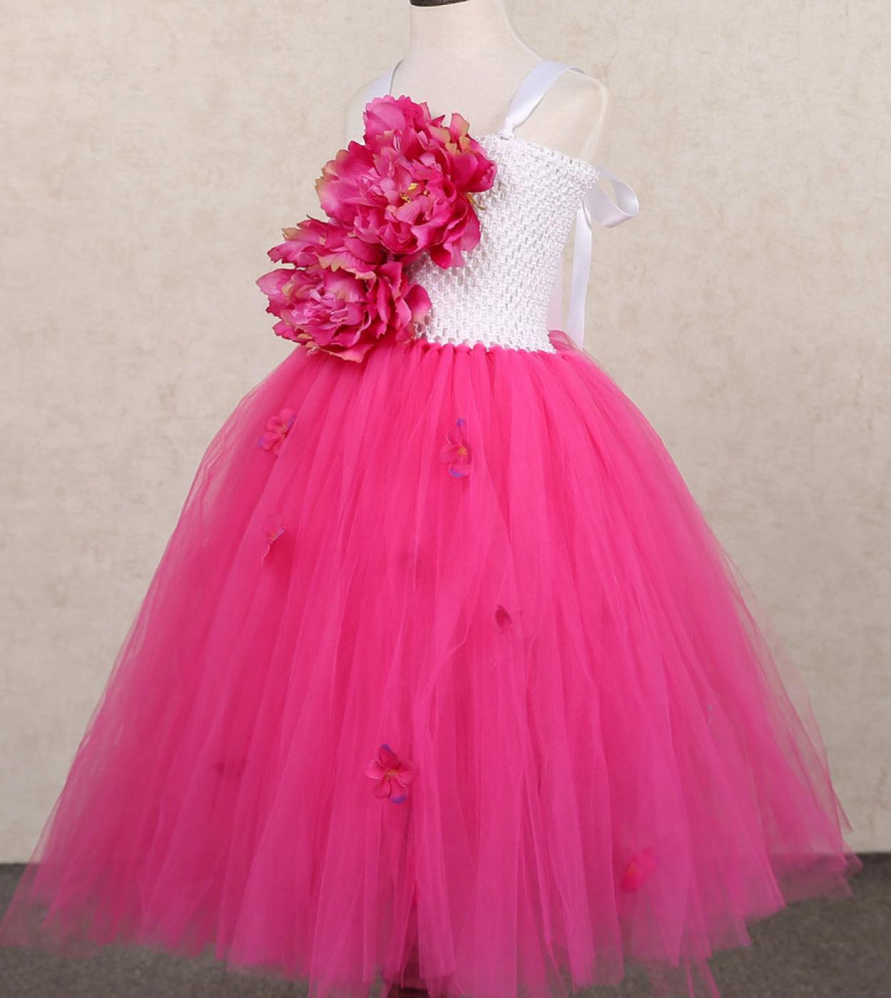 Peony Flower Girl Dresses For Wedding Party Girls Bridesmaid Ball Gown Kids Tutu Costumes Princess Fairy Long Dress Full