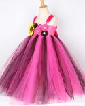 Hot Pink Black Flower Girl Dresses For Wedding Kids Girl Bridesmaid Long Tutu Dress Ball Gown Children Halloween Party C