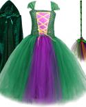Hocus Pocus 2 Costumes For Girls Kids Halloween Witch Long Fancy Dress Sanderson Sisters Tutu Outfit Ball Gown With Cape