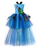 High Low Peacock Tutu Dress For Girls Kids Birthday Halloween Costumes Princess Evening Party Ball Gown Long Trailing Ou