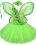Green Fairy Princess Dresses For Girls Carnival Birthday Costumes For Kids Flower Elf Tutu Dress Outfit With Wings Fancy