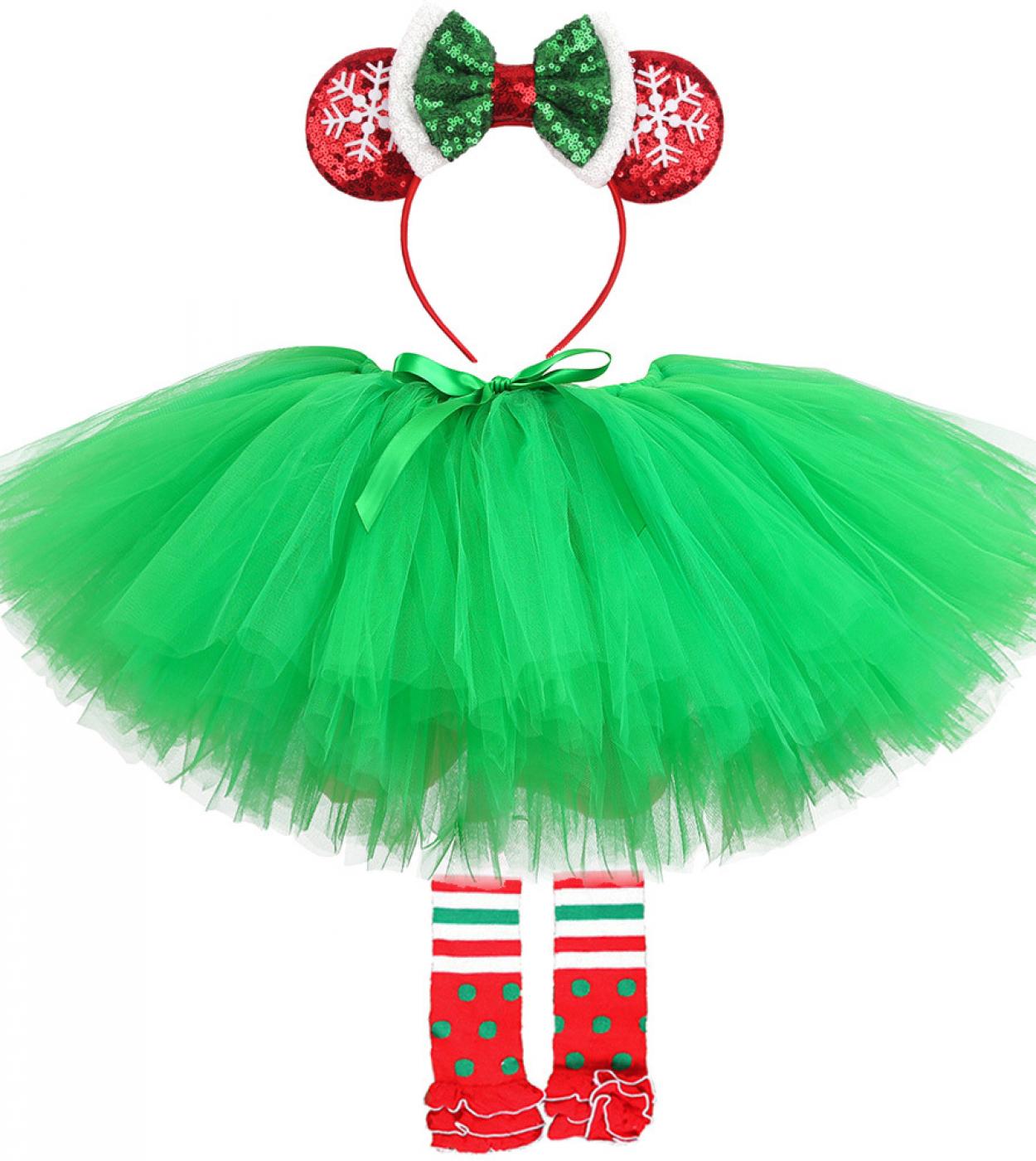Baby Girls Green Christmas Tutu Skirt Outfits For Kids Toddler Xmas Holiday Princess Skirts Children New Year Birthday C