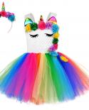 Rainbow Unicorn Kids Costumes With Flower Girl Dress For Weddings Birthday Party Children Summer Dresses With Headband H