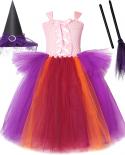 Witch Halloween Costumes For Girls Kids Long Tutu Dress With Broom Cloak Hat Children Carnival Party Cosplay Outfit Clot