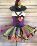 Witch Tutu Dress For Baby Girls Halloween Party Costumes For Kids Fancy Dresses With Flower Hat Children Cosplay Outfit 