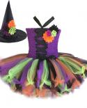 Witch Tutu Dress For Baby Girls Halloween Party Costumes For Kids Fancy Dresses With Flower Hat Children Cosplay Outfit 