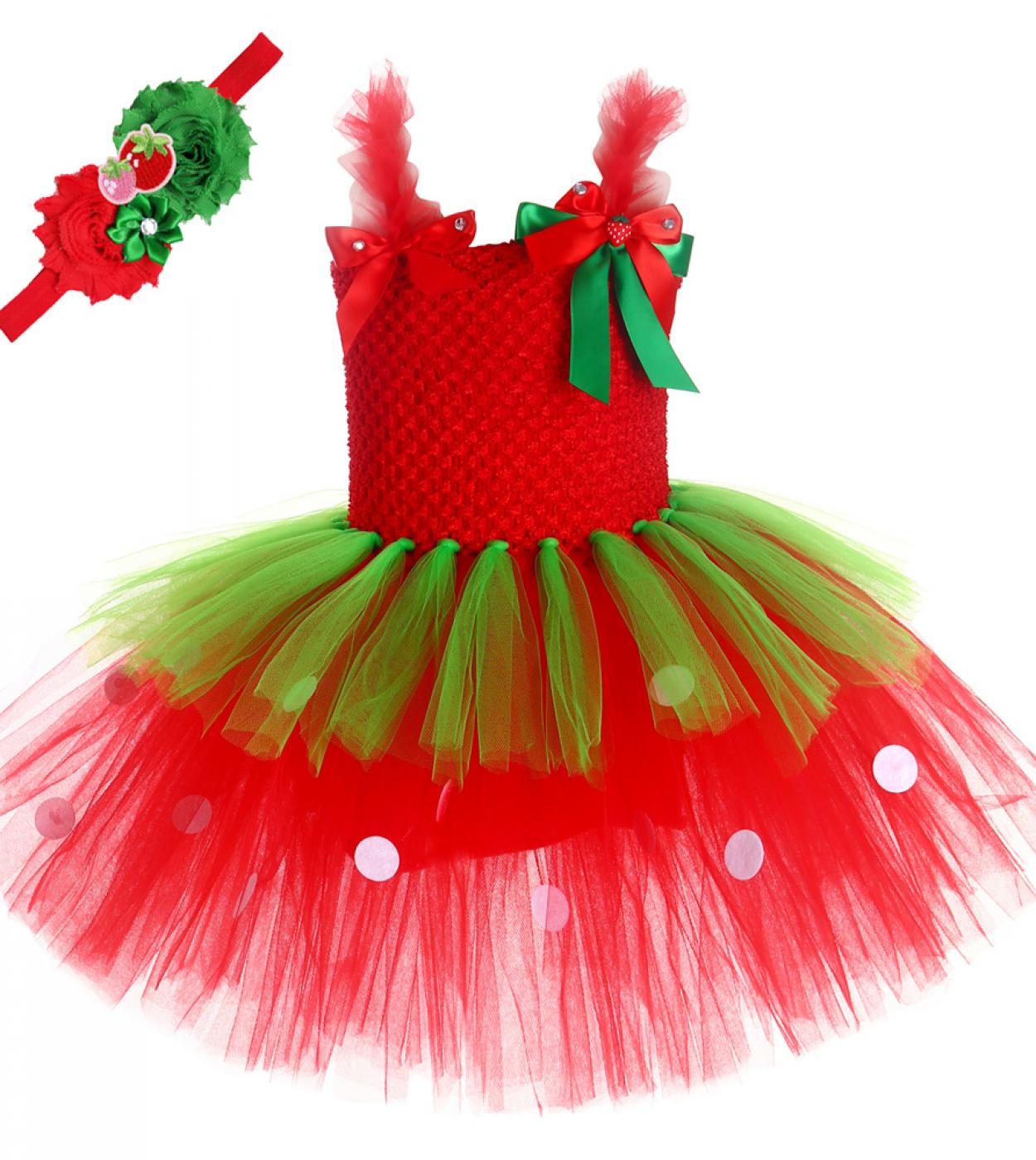 Baby Girls Strawberry Tutu Dress For Kids Birthday Carnival Costume Girl Fruit Party Tutus Outfit Toddler Children Cloth