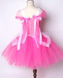 Sleeping Beauty Princess Costumes For Girls Flower Tutu Dress For Kids Birthday Party Dresses Children Clothes Hot Pink 