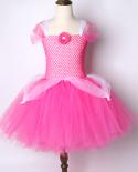 Sleeping Beauty Princess Costumes For Girls Flower Tutu Dress For Kids Birthday Party Dresses Children Clothes Hot Pink 