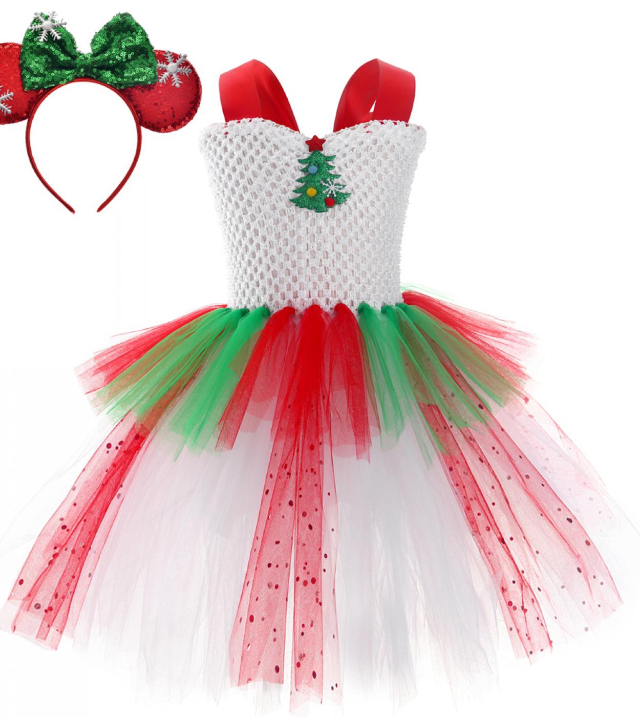 3 שכבות תחפושות חג המולד לתינוקות בנות ילדים מסיבת קרנבל תחפושת שמלת טוטו עם קשת בד חג שמח לילדים