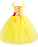 Yellow Belle Princess Long Dress For Girls Floor Dresses With Flowers Halloween Costumes For Kids Birthday Party Ball Go