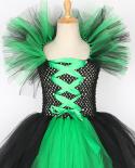 Green Witch Halloween Costumes For Girls Kids Carnival Party Fancy Dress Tutu Outfit Children Cosplay Dresses With Broom