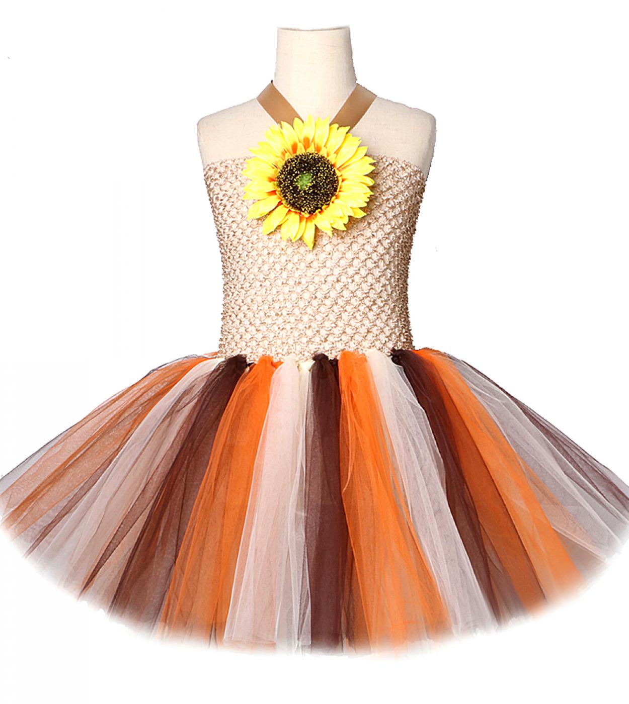 Sunflower Tutu Dress For Girls Fall Autumn Costume Kids Girl New Year Halloween Costumes For Children Thanksgiving Cloth