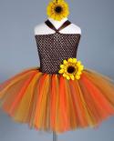 Brown Sunflower Tutu Dress For Girls Kids Pumpkin Halloween Costumes Children Princess Girl Fall Autumn Dresses For Birt