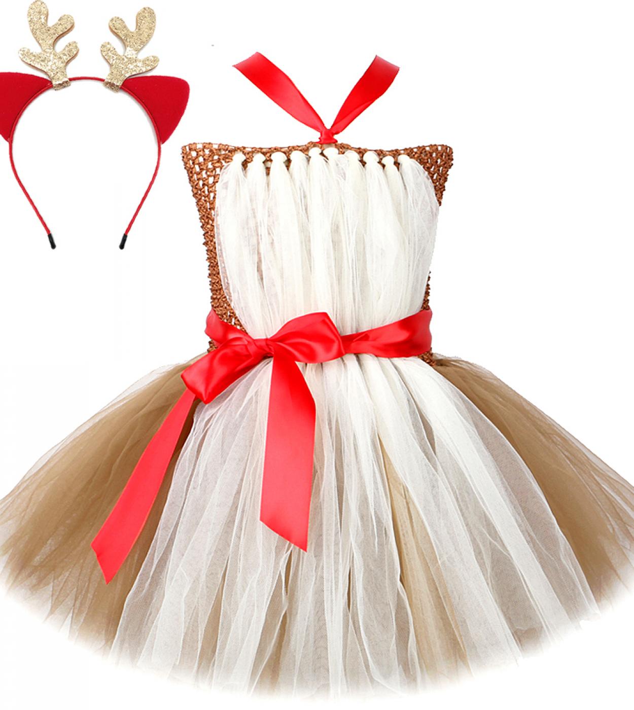 Christmas Tutu Dress For Girls Deer Cosutme For Kids Birthday Party Princess Dresses Halloween Carnival Children Tulle O