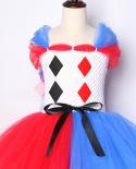 Royal Blue Red Clown Tutu Dress For Girls Carnival Halloween Costumes For Kids Joker Cosplay Outfit Princess Fancy Dress