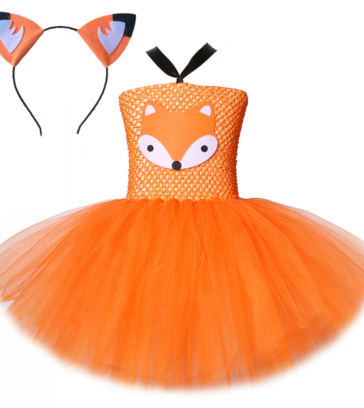 Animal Zoo Fox Costume For Girls Kids Carnival Halloween Dresses With Headband Baby Girl Tulle Outfit Toddler Birthday C
