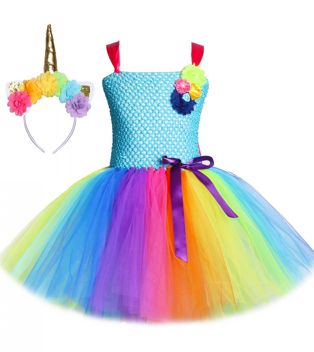 Abiti da principessa unicorno arcobaleno per ragazze Tutu di