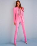 Blazer Pantsuits Pink Office Pantalones Traje Conjunto de dos piezas Mujeres Business Wear Botones individuales Lápiz Pantalones