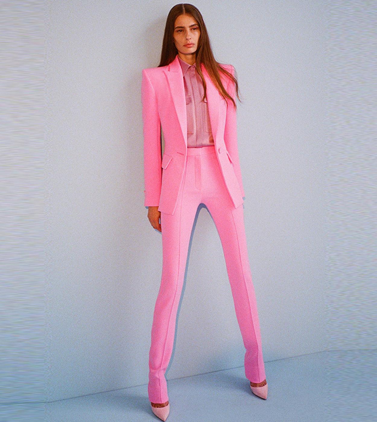 Blazer Pantsuits Pink Office Trousers Suit Two Piece Set Women Business Wear Single Buttons Pencil Pants Blazer Formal S