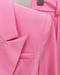 Blazer Pantsuits Pink Office Pantalones Traje Conjunto de dos piezas Mujeres Business Wear Botones individuales Lápiz Pantalones