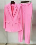 Blazer Pantsuits Pink Office Trousers Suit Two Piece Set Women Business Wear Single Buttons Pencil Pants Blazer Formal S