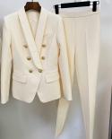 Trajes de pantalón rosa y negro, conjunto de dos piezas para mujer, oficina, damas, doble botonadura, botones dorados, Blazer, n