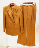 Satin Brown Suits Two Piece Sets Blazer Pantsuits Women 2022 Fashion Double Breasted Button Wide Leg Pants Office Trouse
