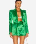 Shorts Blazer Suits Green 2022 Spring New Satin Single Breasted Loose Jacket Mini Shorts Two Piece Sets Women High Quali