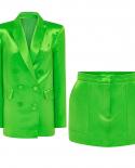 Falda Blazer trajes verde violeta 2022 nuevo satén brillante doble botonadura chaqueta suelta minifalda conjuntos de dos piezas 