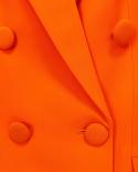 طقم بنطلون السترة البرتقالي الفلوريسنت 2022 خريف جديد موضة بنطلون مكتب مزدوج الصدر يرتدي قطعتين S