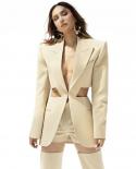 Pants Blazer Sets Mesh Hollow Out Backless Jacket Straight Pants Khaki Blazers Suits For Women Elegant Stylish Two Piece