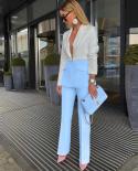 Blazer Pants Suit Two Piece Sets Women White Pink Sky Blue Splicing Color One Button Trousers Pants Set Formal Suits 202