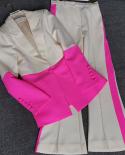 Blazer Pants Suit Two Piece Set Office Ladies Women Color Match Business Single Button Flared Pants Blazer Pants Formal 