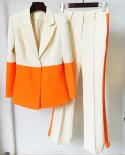 חליפת מכנסיים בלייזר סט שני חלקים משרד נשים נשים התאמת צבע עסקי מכנסיים עם כפתור אחד מתרחבים מכנסי בלייזר רשמי